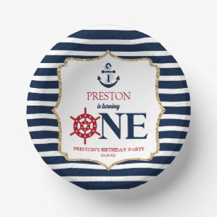 Nautical Navy Blue ONE Eerste 1e verjaardagsfeestj Papieren Kommen