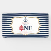Nautical Navy Blue ONE Eerste 1e verjaardagsfeestj Spandoek (Horizontaal)