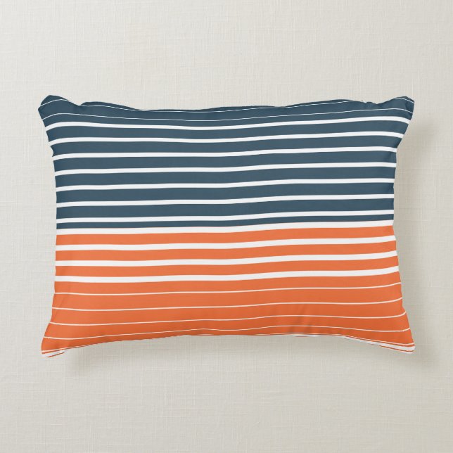 Nautical Navy Blue Oranje Stripes Accent Kussen (Voorkant)