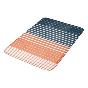 Nautical Navy Blue Oranje Stripes Badmat