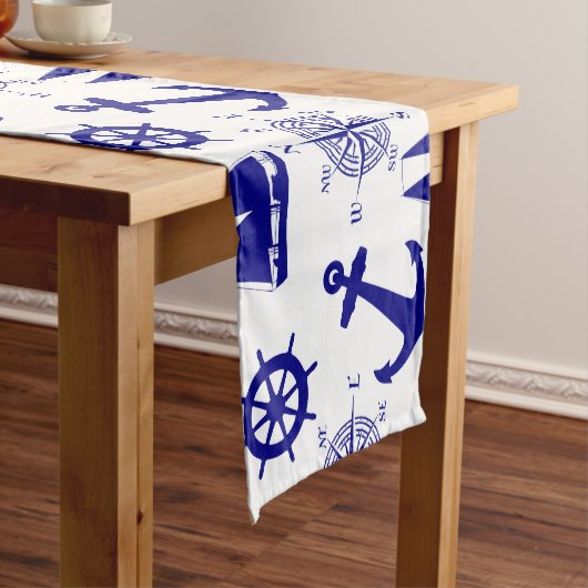 Nautical Navy Blue Pattern Medium Tafelloper (Voorbeeld)