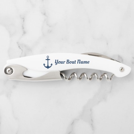 Nautical Navy Blue Personalized Boat Name Kurkentrekker (Voorkant)