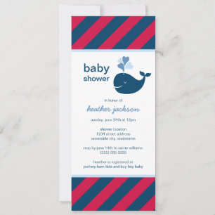 Nautical Navy Blue Red Whale Boy Baby shower Kaart