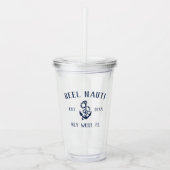 Nautical Navy Blue Rustic Anchor Boat Name Acryl Drinkbeker (Voorkant)
