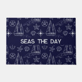 Nautical Navy Blue Sailboat Pattern Name Deurmat (Voorkant)