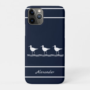 Nautical Navy Blue Sandpipers Birds iPhone 11 Pro Hoesje
