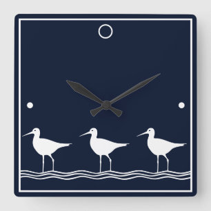 Nautical Navy Blue Sandpipers Shore Bird Vierkante Klok