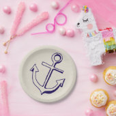 Nautical Navy Blue Ship Anchor Tan Wedding Papieren Bordje (Feest)