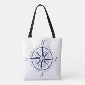 Nautical navy blue ship compass, anchor, bag purse draagtas (Achterkant)