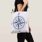 Nautical navy blue ship compass, anchor, bag purse draagtas (Dichtbij)