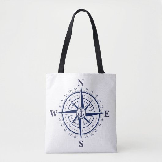 Nautical navy blue ship compass/anchor, zaktas draagtas (Voorkant)