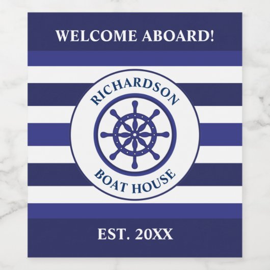 Nautical Navy Blue Ship Wheel Boat House Sailing Wijn Etiket (Enkel label)