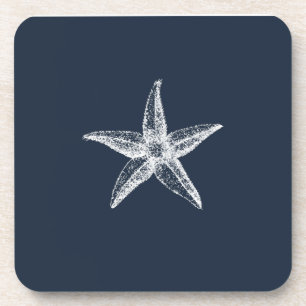 Nautical Navy Blue Simple Elegant Starfish Bier Onderzetter