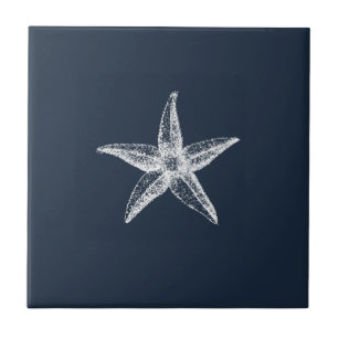 Nautical Navy Blue Simple Elegant Starfish Tegeltje