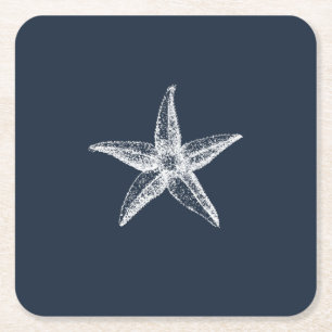 Nautical Navy Blue Simple Elegant Starfish Vierkante Kartonnen Onderzetter