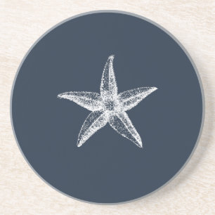 Nautical Navy Blue Simple Elegant Starfish Zandsteen Onderzetter