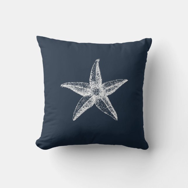 Nautical Navy Blue Starfish & Crab Kussen (Voorkant)