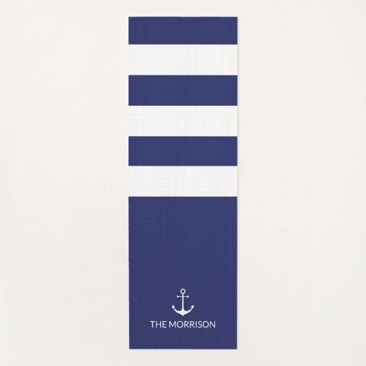 Nautical navy blue strees bootnaamanker yogamat (Voorkant)