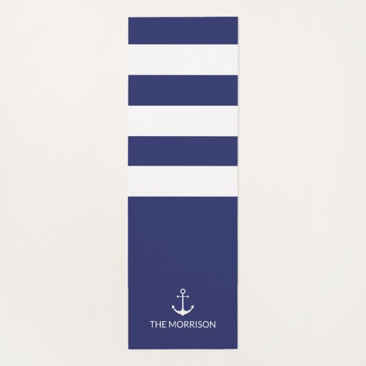 Nautical navy blue strees bootnaamanker yogamat (Achterkant)