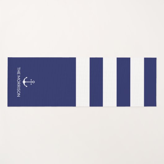 Nautical navy blue strees bootnaamanker yogamat (Voorkant (horizontaal))