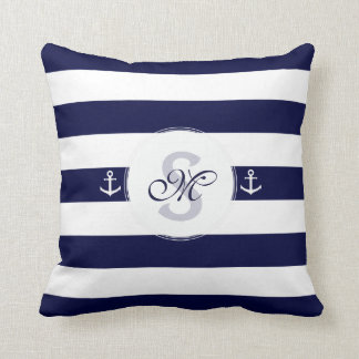Nautical navy blue strepen kussen