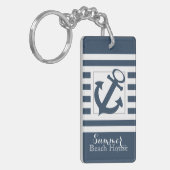 Nautical Navy Blue Stripe Beach House Sleutelhanger (Voorkant Links)