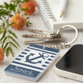 Nautical Navy Blue Stripe Beach House Sleutelhanger (Voorkant Rechts)