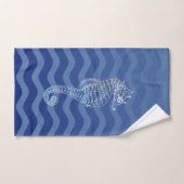 Nautical Navy Blue Stripe Waves Seahorse Bad Handdoek (Handdoek)