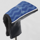 Nautical Navy Blue Stripe Waves Seahorse Golfheadcover (3/4 voorkant)