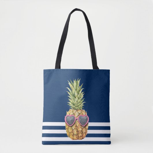 Nautical Navy Blue Striped Cool Pineapple Nautical Draagtas (Voorkant)