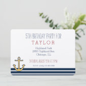 Nautical Navy Blue Stripes Anker Kaart (Staand voorkant)