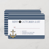 Nautical Navy Blue Stripes Anker RSVP (Voorkant / Achterkant)