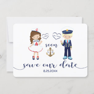 Nautical Navy Blue Stripes Gold Save the Date