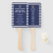Nautical Navy Blue Stripes Gold Wedding Program Handwaaier (Voorkant en achterkant)