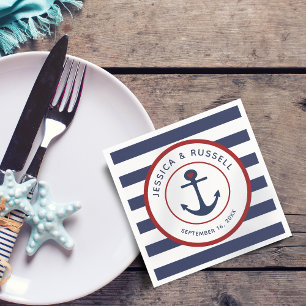 Nautical Navy Blue Stripes Red Crab Paper Servet