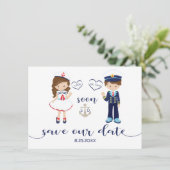 Nautical Navy Blue Stripes Silver Save the Date (Staand voorkant)