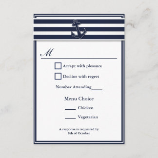 Nautical Navy Blue Swallows RSVP 2 Menu Choix
