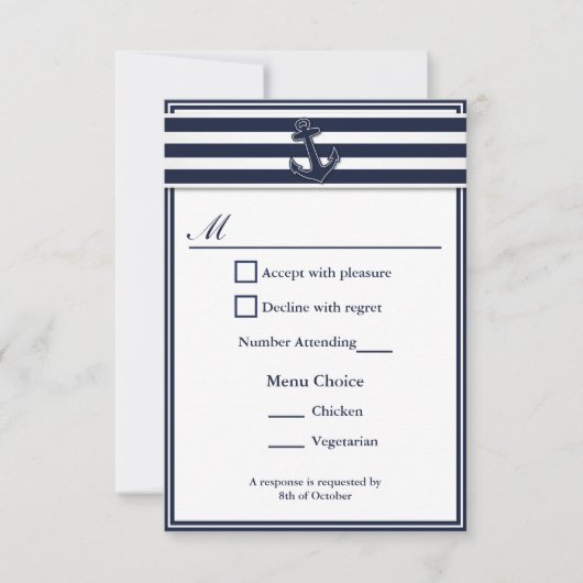 Nautical Navy Blue Swallows RSVP 2 Menu Choix (Devant)