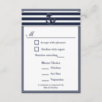 Nautical Navy Blue Swallows RSVP 3 Menu Choix