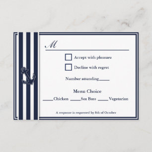 Nautical Navy Blue Swallows RSVP 3 Menu Choix