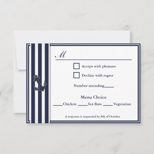 Nautical Navy Blue Swallows RSVP 3 Menu Choix (Devant)