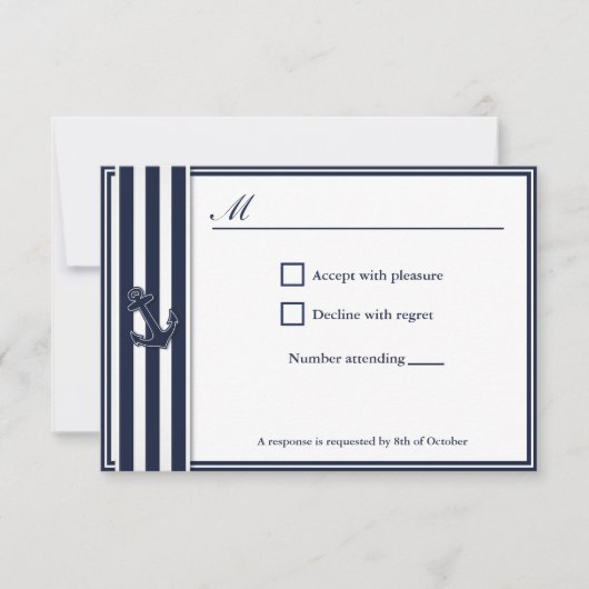 Nautical Navy Blue Swallows RSVP Invitiation (Voorkant)
