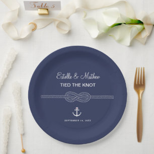 Nautical Navy Blue Tied the Knot Wedding Papieren Bordje