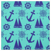 Nautical Navy Blue Turquoise Pattern Stof (Swatch)