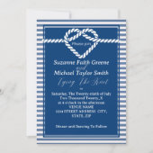 Nautical Navy Blue Tying Knot Stripes Bruiloft Kaart (Voorkant)