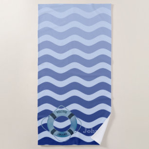 Nautical Navy Blue Waves Stripe Strandlaken