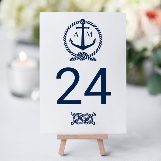 Nautical Navy Blue Wedding Monogram Kaart