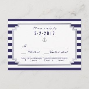 Nautical Navy Blue Wedding RSVP Kaart Meal Choice
