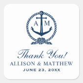 Nautical Navy Blue Wedding Wedding Wedding Bedankt Vierkante Sticker (Voorkant)