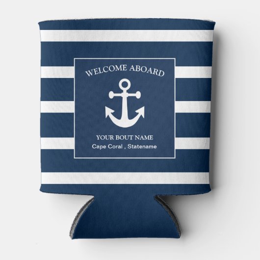 Nautical Navy Blue Welcome Aboard Name Anchor Blikjeskoeler (Voorkant)